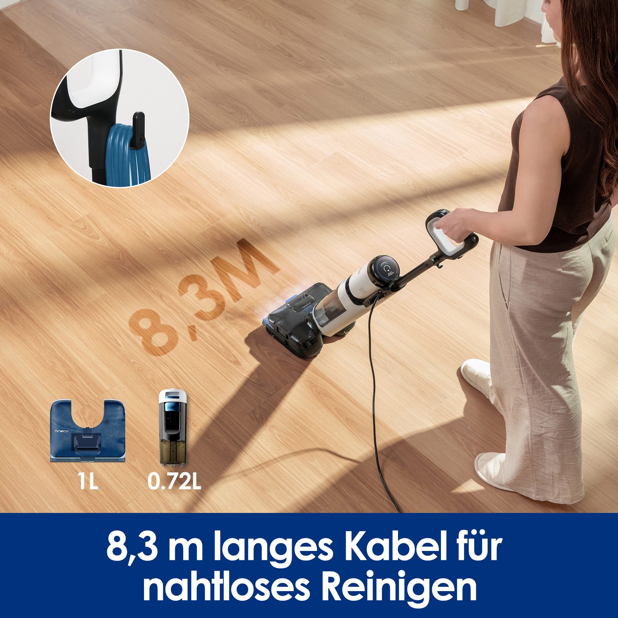 Tineco Nass-Trocken-Sauger FLOOR ONE S6 Stretch Steam Plus Dampfreiniger mit Hochdruck-Dampf, 1140 W, mit 160° Grad hygienischer Dampfreinigung, für Flecken und Tierhaare