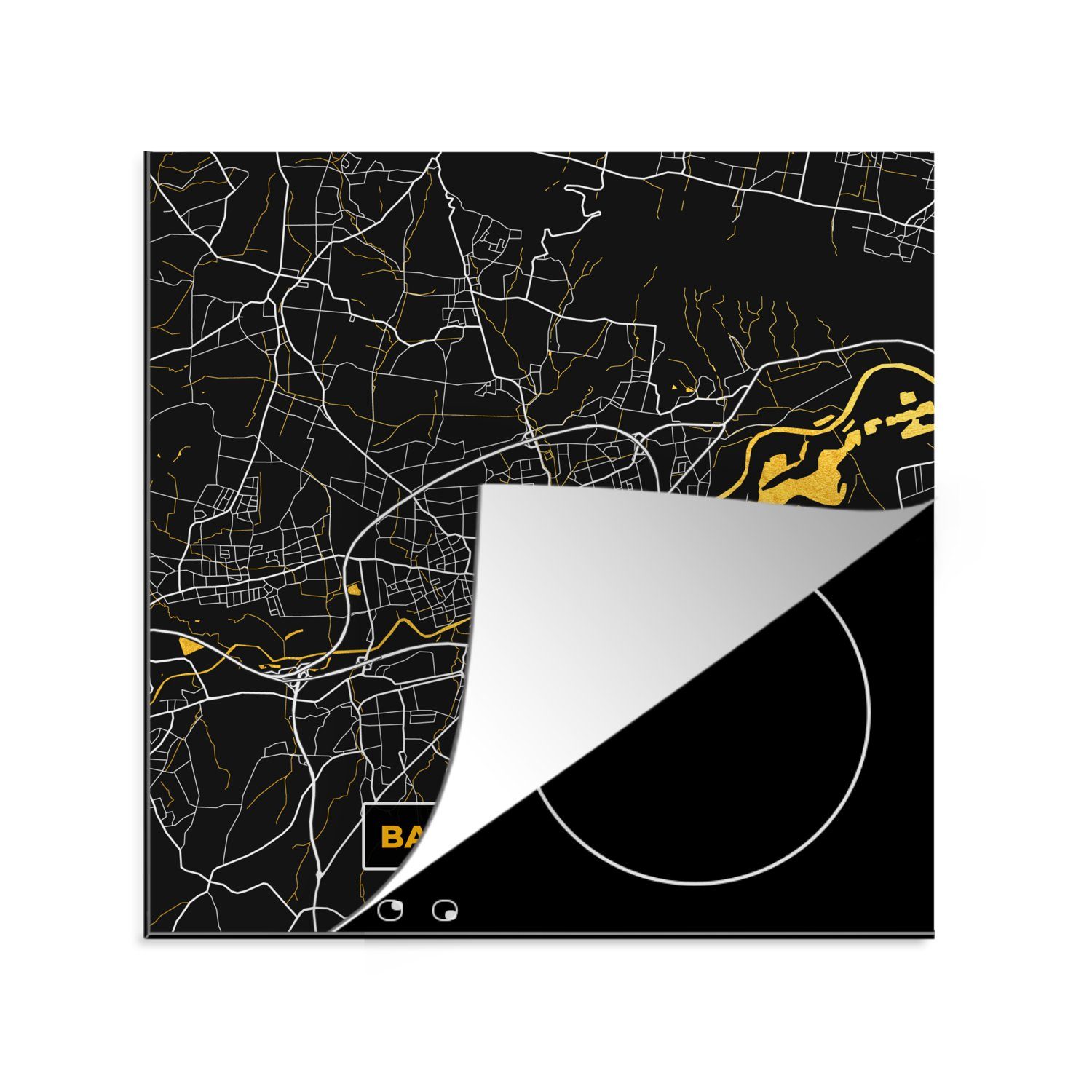 MuchoWow Herdblende-/Abdeckplatte Deutschland - Schwarz und Gold - Bad Oeynhausen - Stadtplan - Karte, Vinyl, (1 tlg), 78x78 cm, Ceranfeldabdeckung, Arbeitsplatte für küche