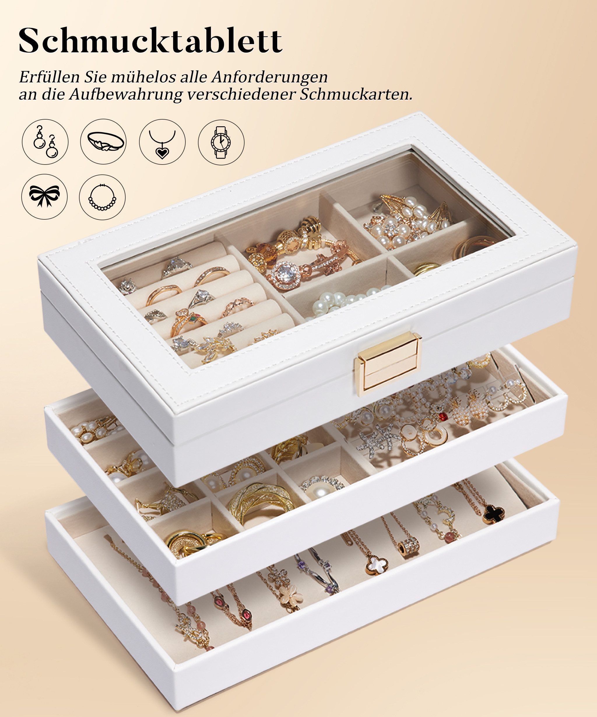 Yorbay Schmuckkasten Stapelbares Schmucktablett, mit Glasdeckel, günstig online kaufen
