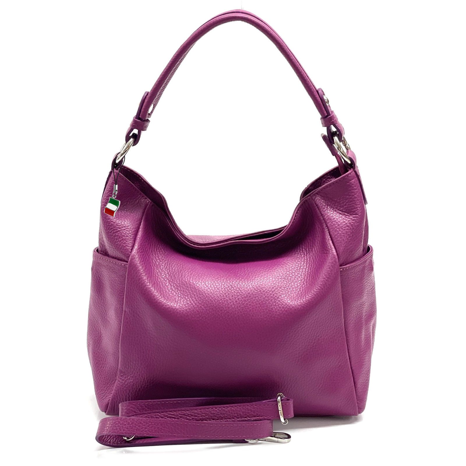 FLORENCE Schultertasche Florence Damen Schultertasche Echtleder (Schultertasche), Damen Schultertasche Leder, fuchsia, pink ca. 37cm x ca. 26cm hoch