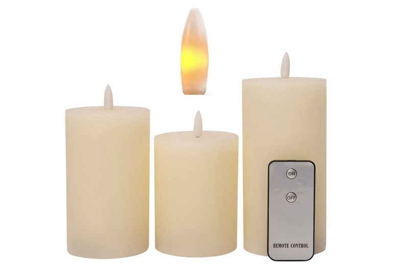 Coen Bakker Deco BV LED-Kerze Wax Candles (Set, 4-tlg), 3-er Set LED Kerzen mit Fernbedienung elfenbein