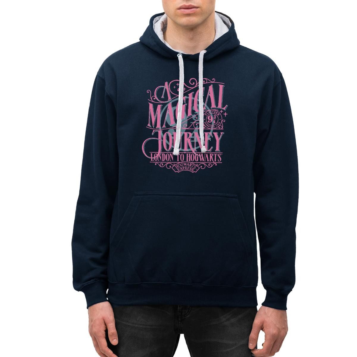 Hoodie Harry Potter Gleis 9 ¾ Design In Rosa & Blau Unisex Kontrast Hoodie