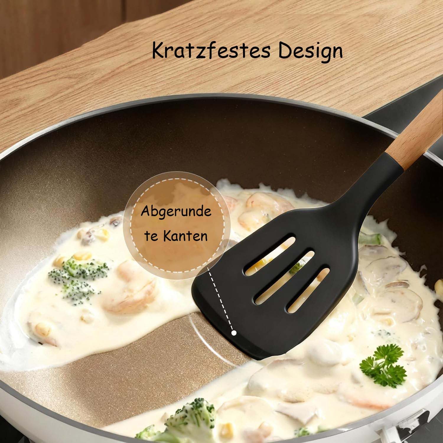 Agger Kochbesteck-Set Küchenhelfer Set 33tlg Silikon Kochbesteck Holzgriff Küchenutensilien (33-tlg) – Bild 4 von 5