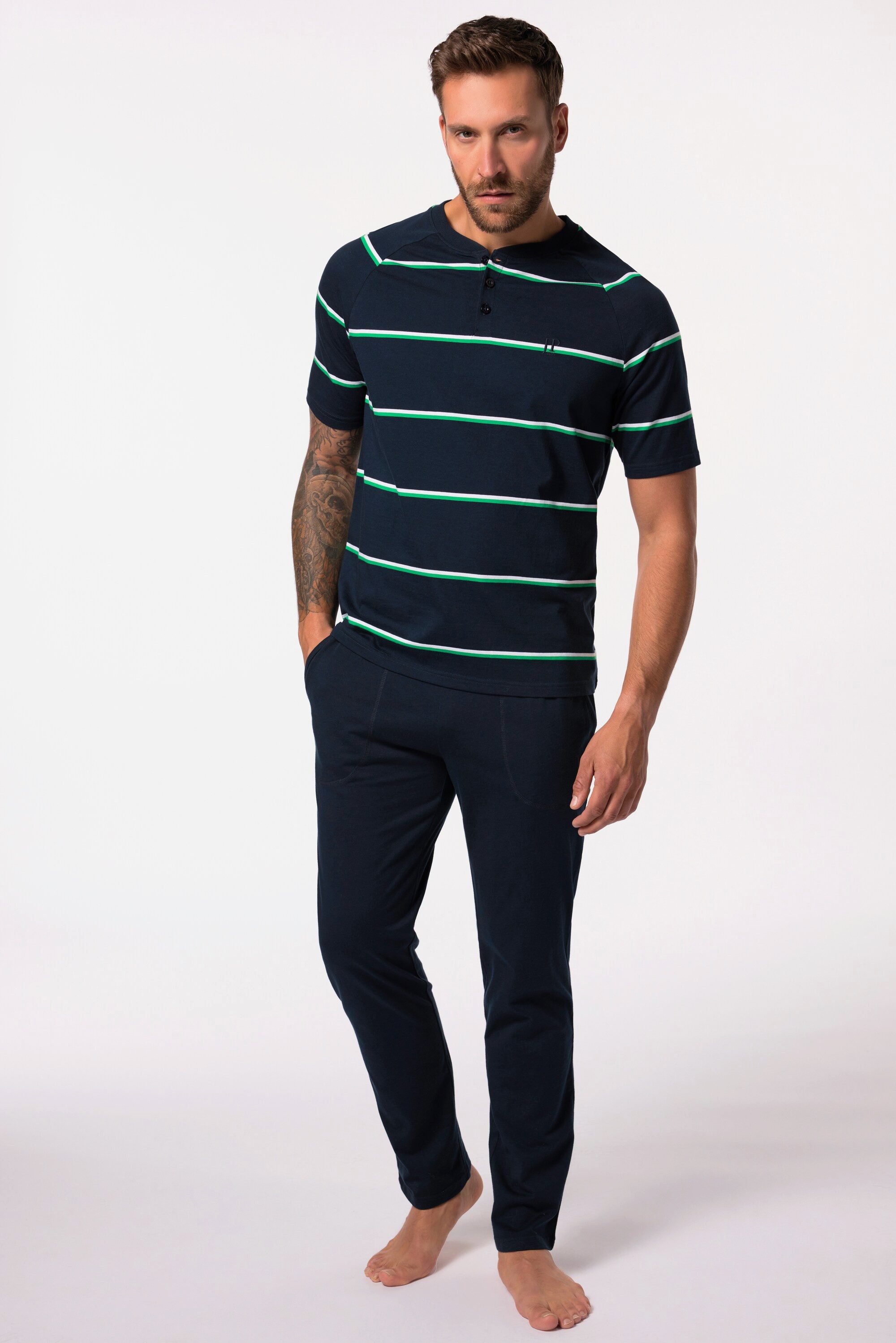JP1880 Schlafanzug Schlafanzug Zweiteiler geringeltes Henley günstig online kaufen