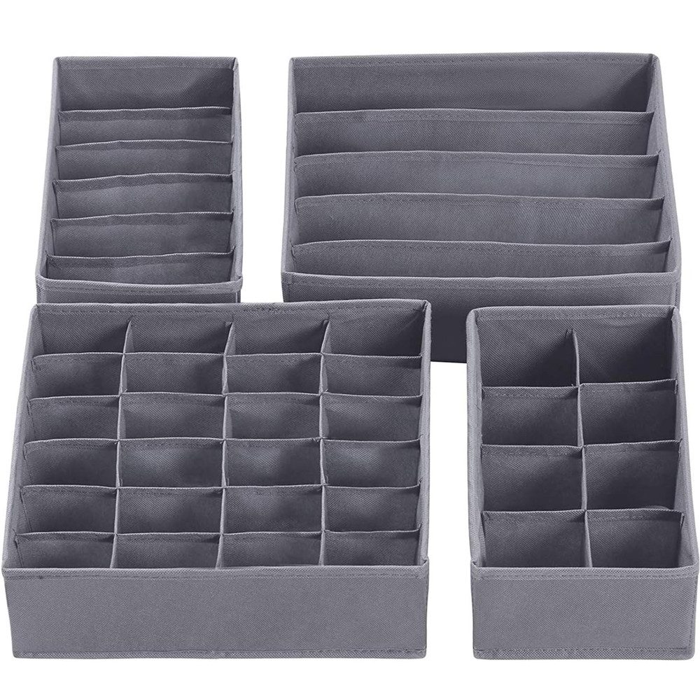 TUWENA Aufbewahrungsbox 4er Schrank Organizer Shublade,Faltbare Aufbewahrung Schubladentrenner (4 St), Stoff Odnungssystem für Kleidershrank Unterwäsche BHS Socken Krawatten
