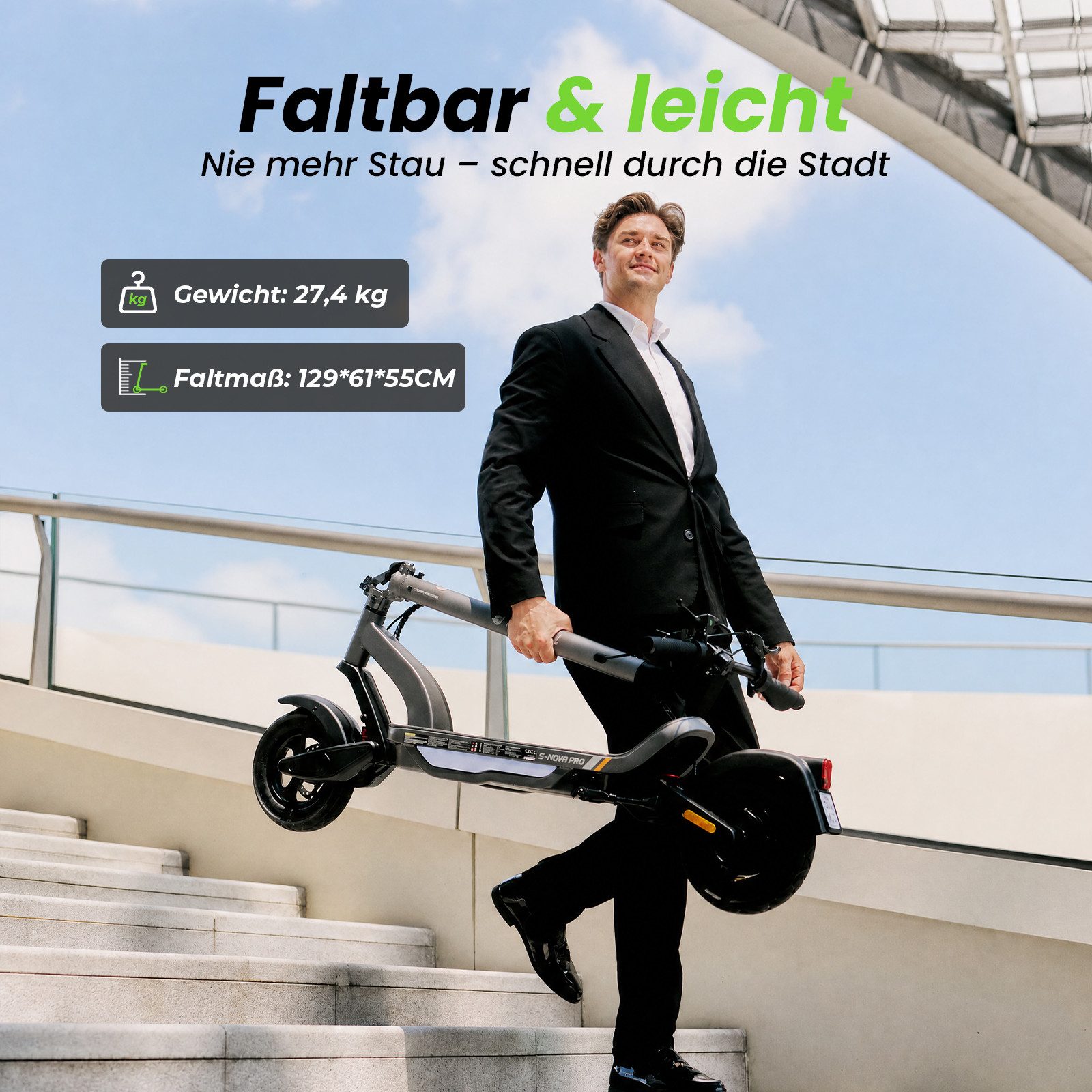 iSinwheel E-Scooter 10 Zoll Elektroroller mit Straßenzulassung passt ins Gelände,13Ah, 20.00 km/h, (1 tlg), Effizient, praktisch, zusammenklappbar und leistungsstark