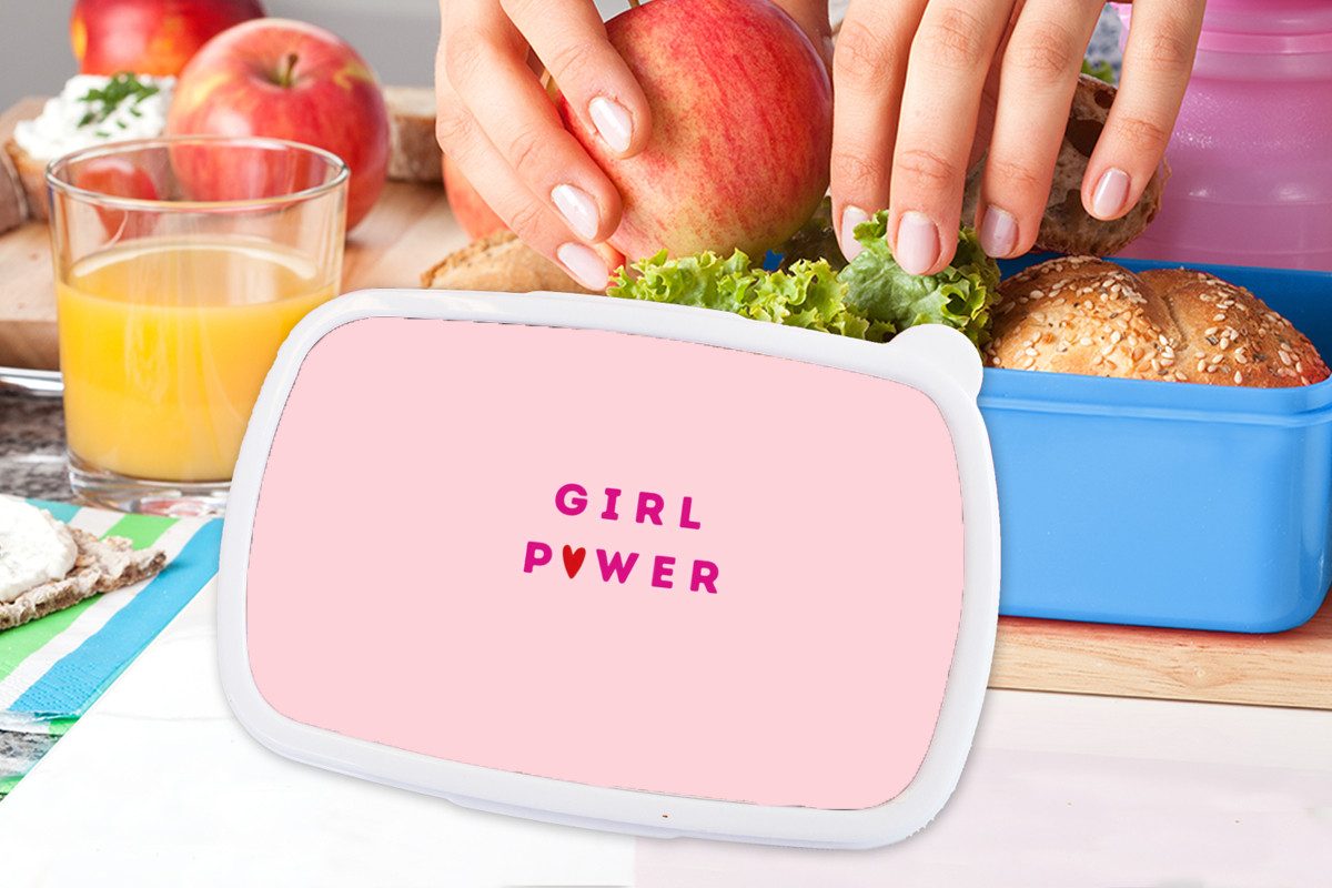 MuchoWow Lunchbox Girl-Power - Rosa - Herz, Kunststoff, (2-tlg), Brotdose, Lunchbox, Brotbox für Kinder und Erwachsene