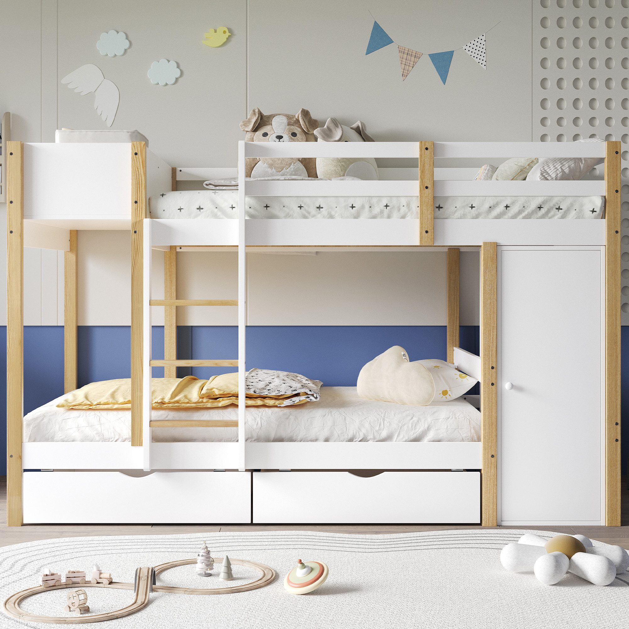 Flieks Etagenbett, Kinderbett 90x200cm mit Gaderobe, günstig online kaufen
