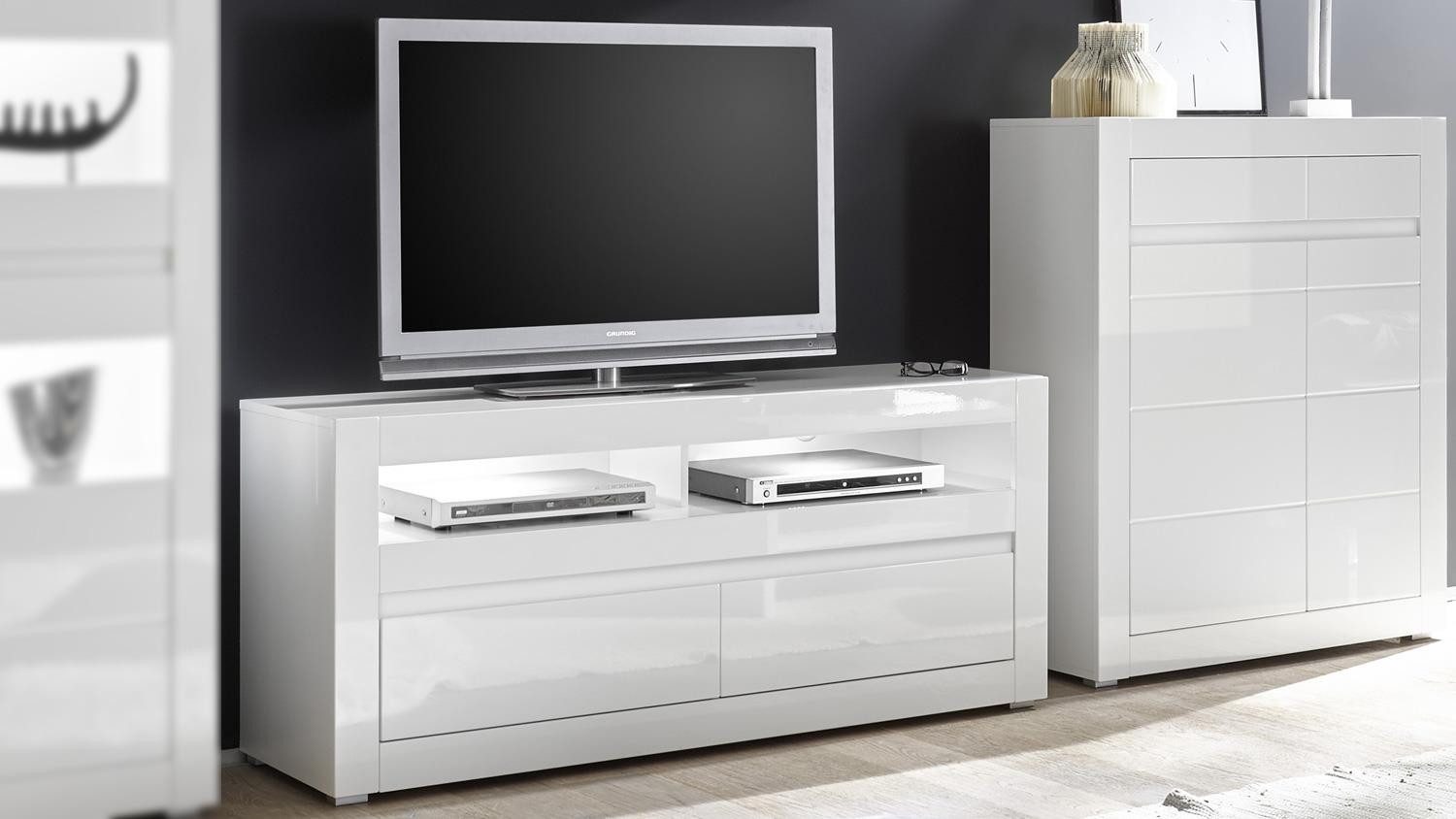 Möbel Akut Lowboard TV-Board Carat Lowboard Unterschrank in weiß Hochglanz 150 cm