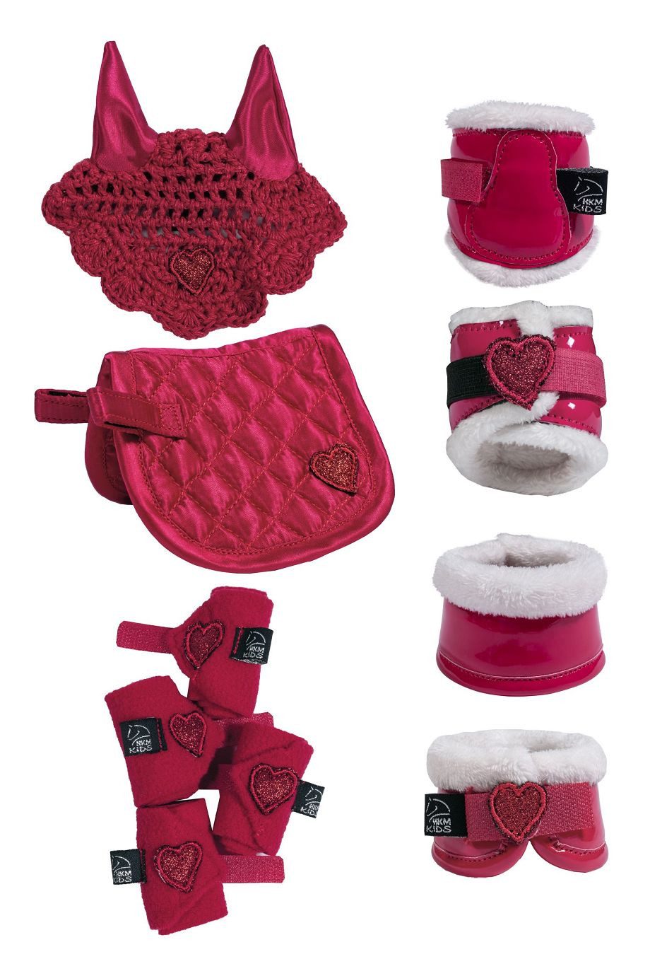 HKM Kuscheltier Cuddle Pony Set: Schabracke, Haube, Bandagen, Gamaschen, Hufglocken
