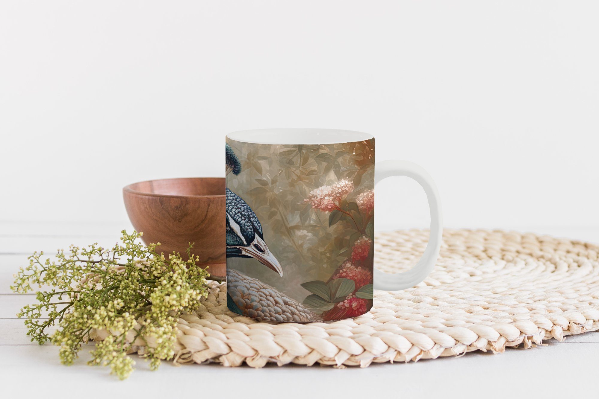 - Tasse Teetasse, - Kaffeetassen, Pfau - Pfauenfedern, Vogel Pflanzen Becher, MuchoWow Teetasse, Geschenk Keramik,
