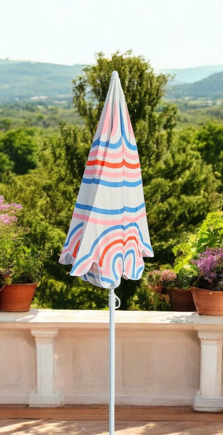 Meinposten Sonnenschirm Strandschirm UV 30+ Balkonschirm grün blau Kreise Streifen