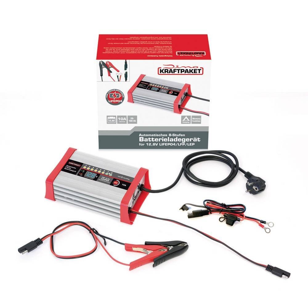 Dino KRAFTPAKET LifePo4-Lader Ladeprogramme) Autobatterie-Ladegerät (Ladeüberwachung, verschiedene Ladungserhaltung, 12.8V-10A