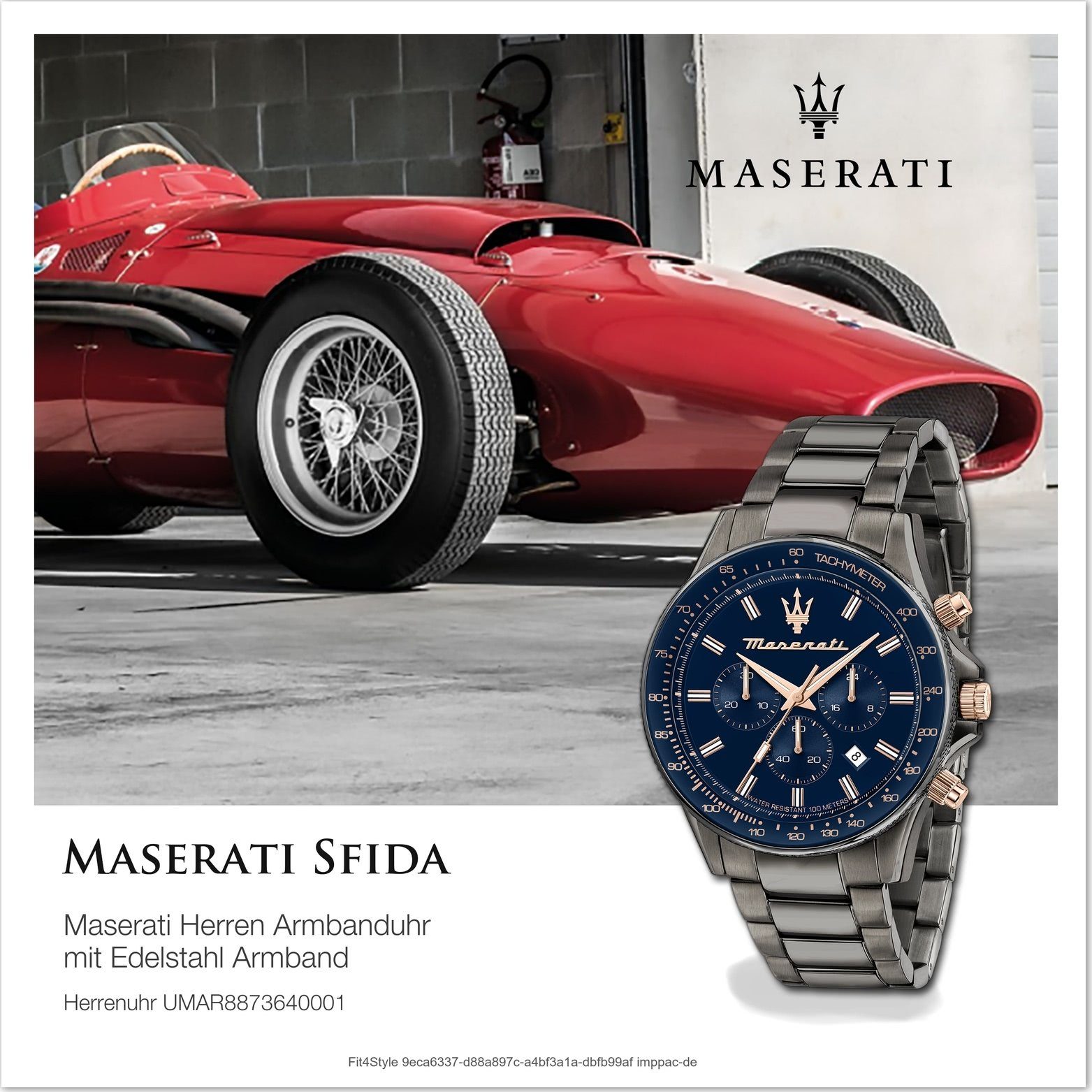 Chronograph MASERATI 44mm) Herrenuhr Maserati groß Gehäuse, Armband-Uhr, blau (ca. Edelstahlarmband, Edelstahl rundes