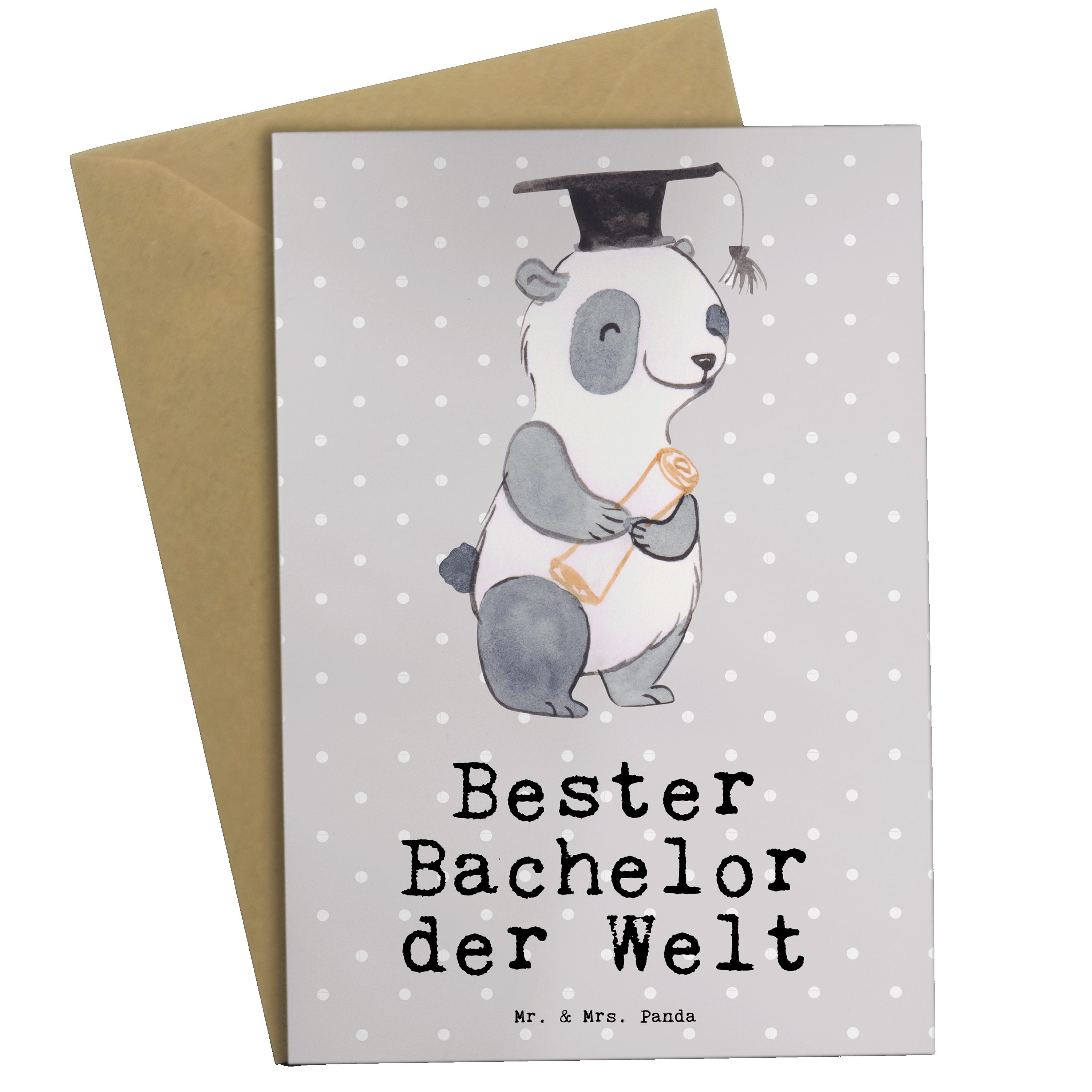 Mr. & Mrs. Panda Grußkarte Panda Bester Bachelor der Welt - Grau Pastell - Geschenk, Geburtstags