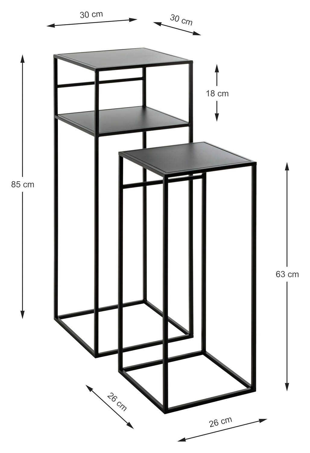 HAKU BRISBANE, Stahlrohr, lackiert Schwarz, 2-teilig Metall, Beistelltisch