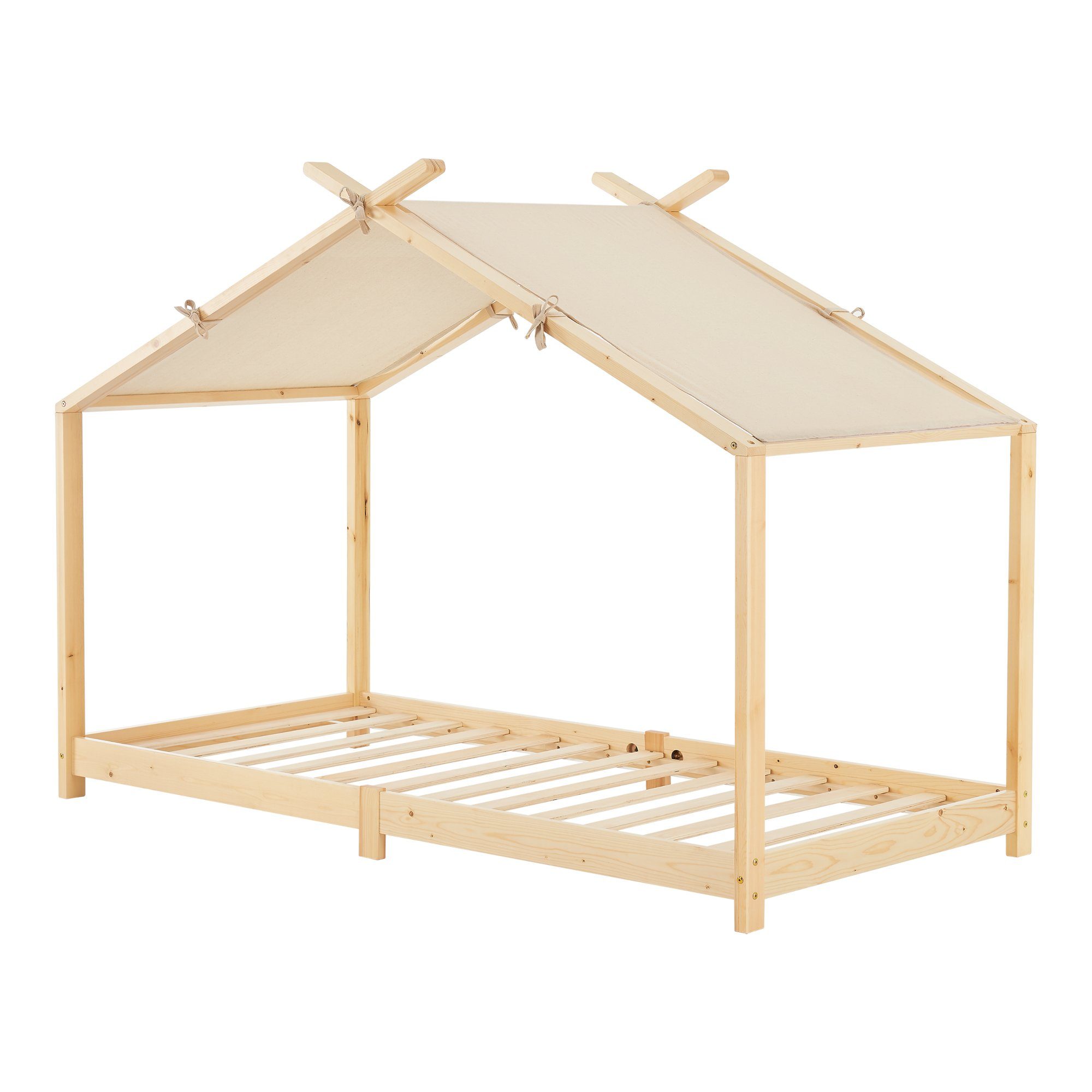 en.casa Kinderbett, »Brome« Hausbett 90 x 200 cm Holz Naturfarben günstig online kaufen