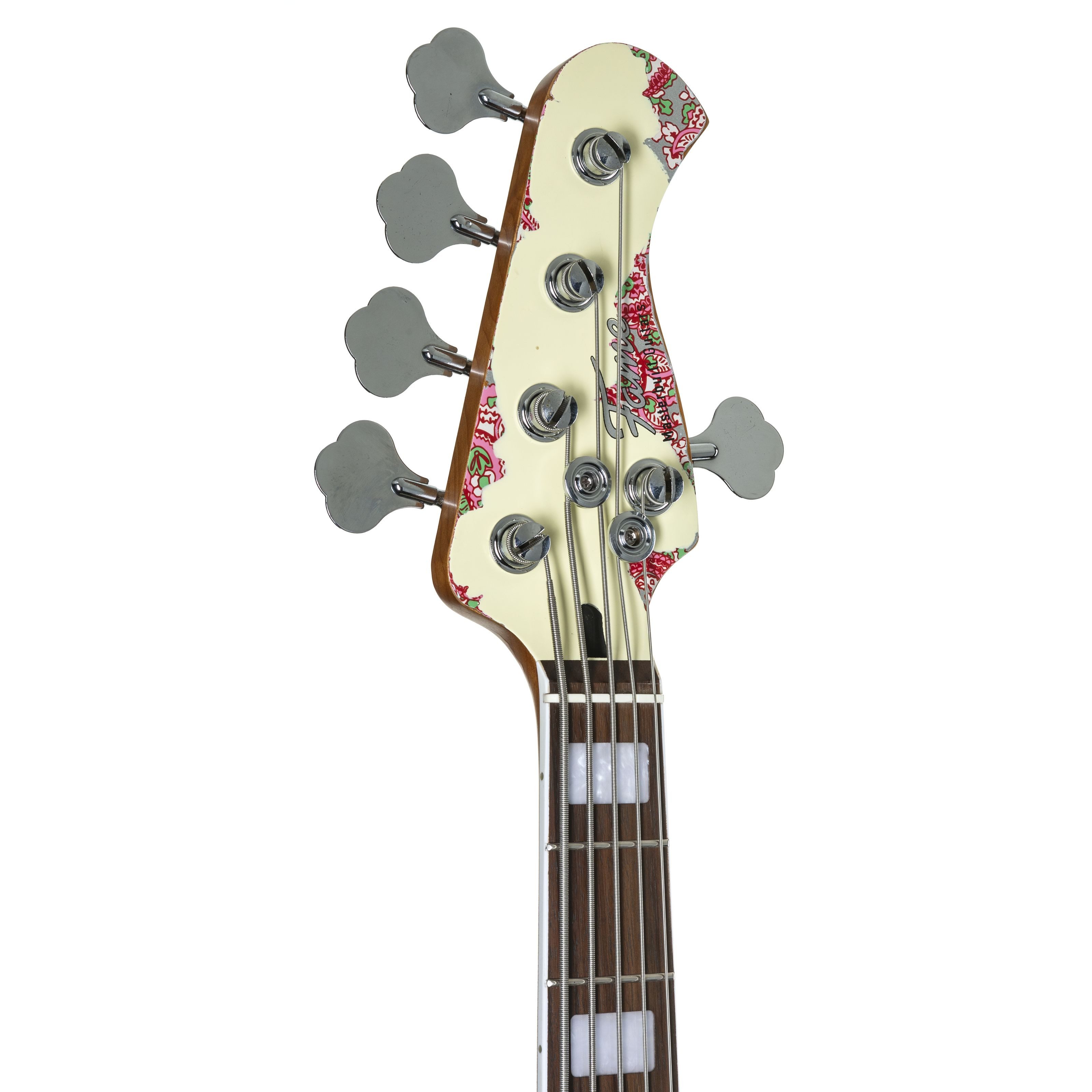 FAME E-Bass, E-Bässe, 5-Saiter E-Bässe, Custom JB 5 Worn Vintage White over Pink Paisley - E-Bass