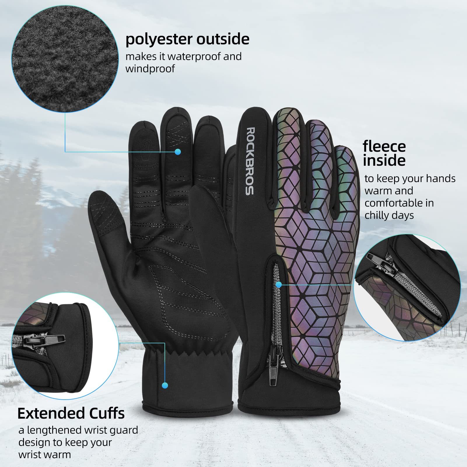 ROCKBROS Fahrradhandschuhe Winter Warme mit Touchscreen-Funktion, rutschfeste Sporthandschuhe Rutschfest und abriebfest