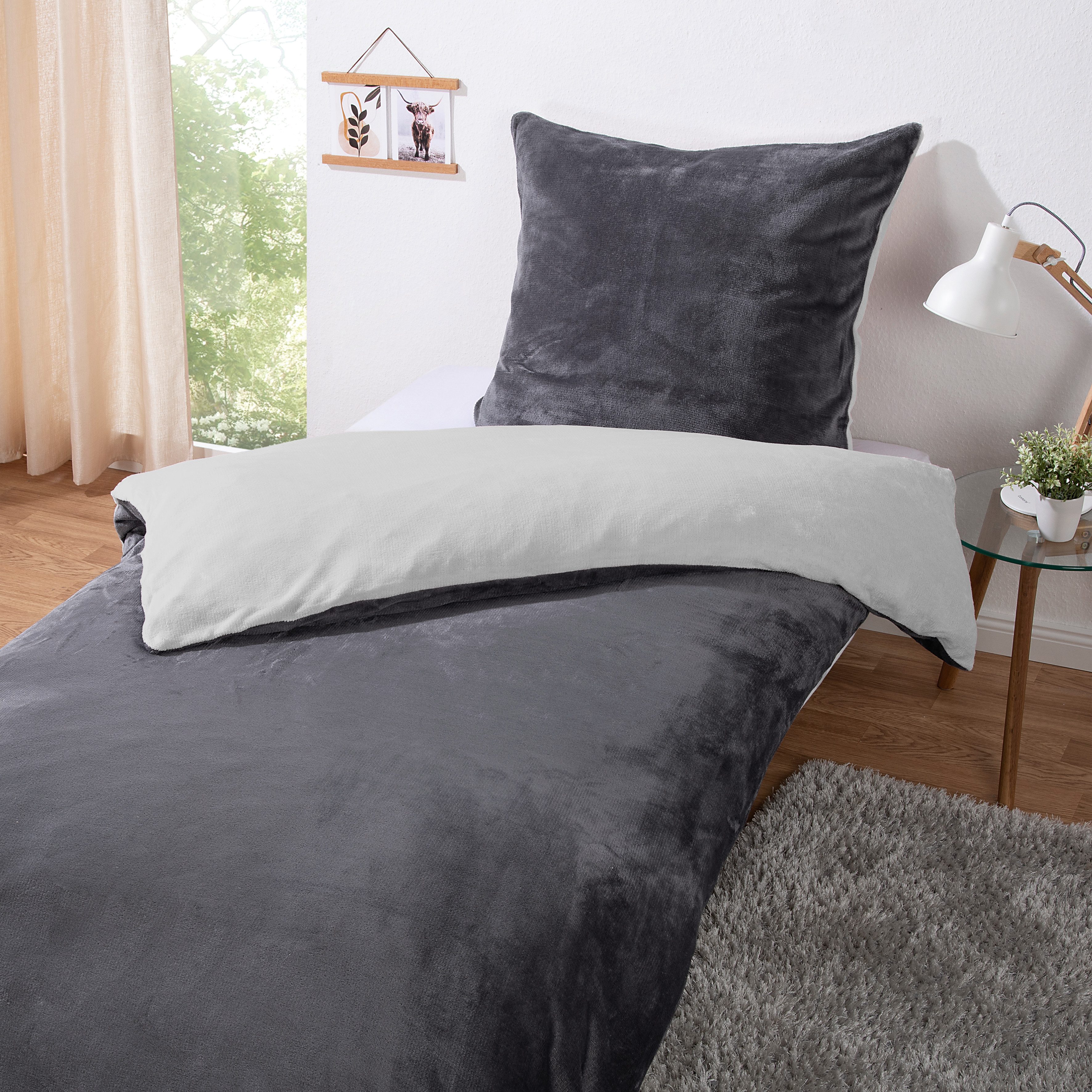 heimtexland Bettwäsche kuschelige Winter Wende-Bettwäsche Cashmere Touch, Microfaser, Kopfkissen 80x80 I Bettdecke 135x200 I anthrazit