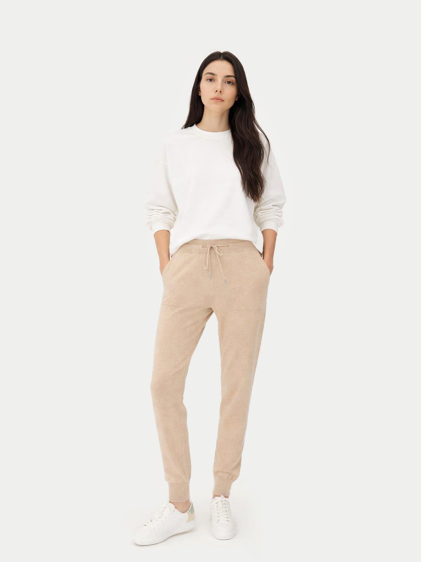 GOBI Cashmere Jogger Pants Naturfarbe Kaschmir-Joggingshose mit Bündchen