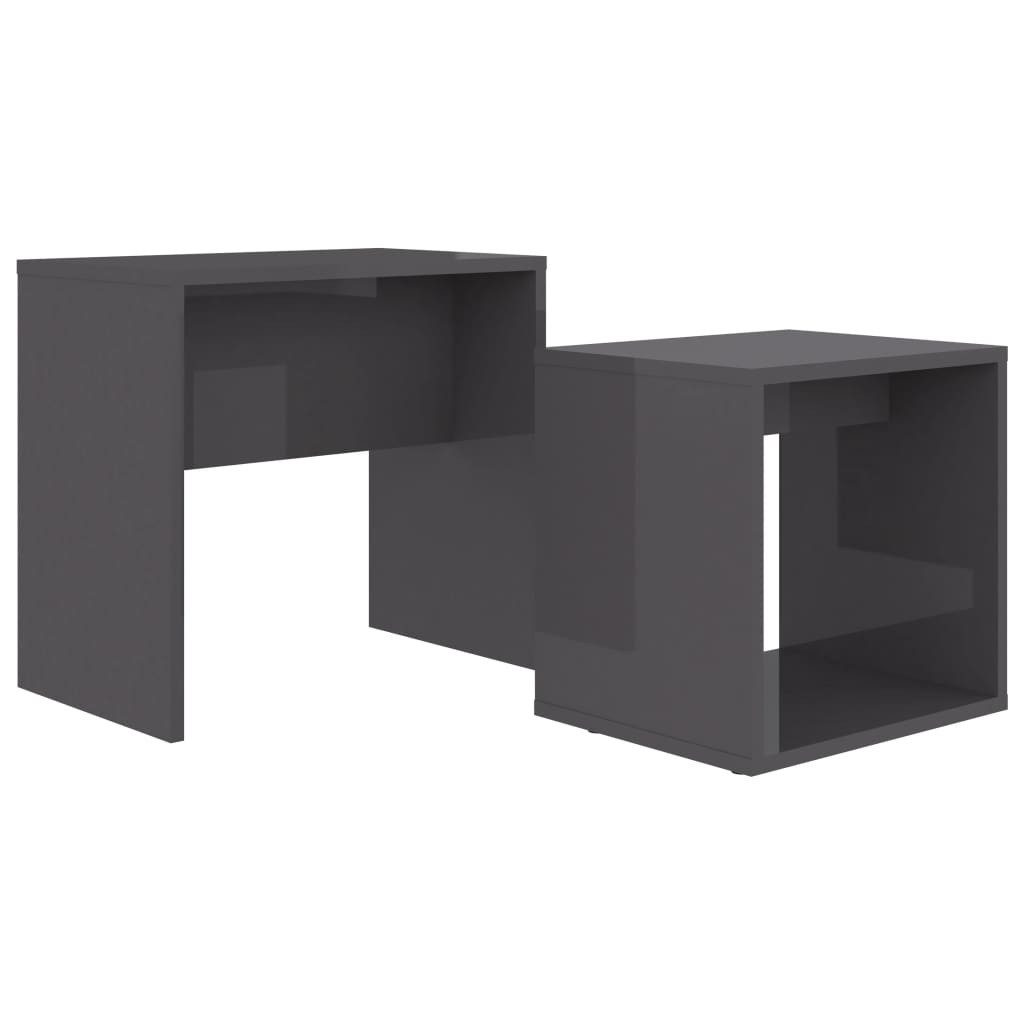 furnicato Couchtisch 2-teiliges Couchtisch-Set Holzwerkstoff Hochglanz-Grau 48x30x45 & 37x2 (1-St), Platzsparendes Satztisch-Set mit Ablage für das Wohnzimmer