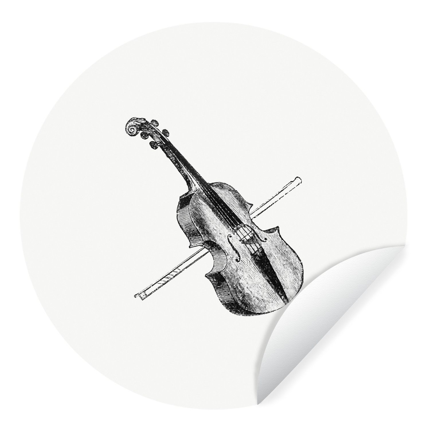 MuchoWow Wandsticker Retro - Geige - Musik (1 St), Tapetenkreis für Kinderzimmer, Tapetenaufkleber, Rund, Wohnzimmer