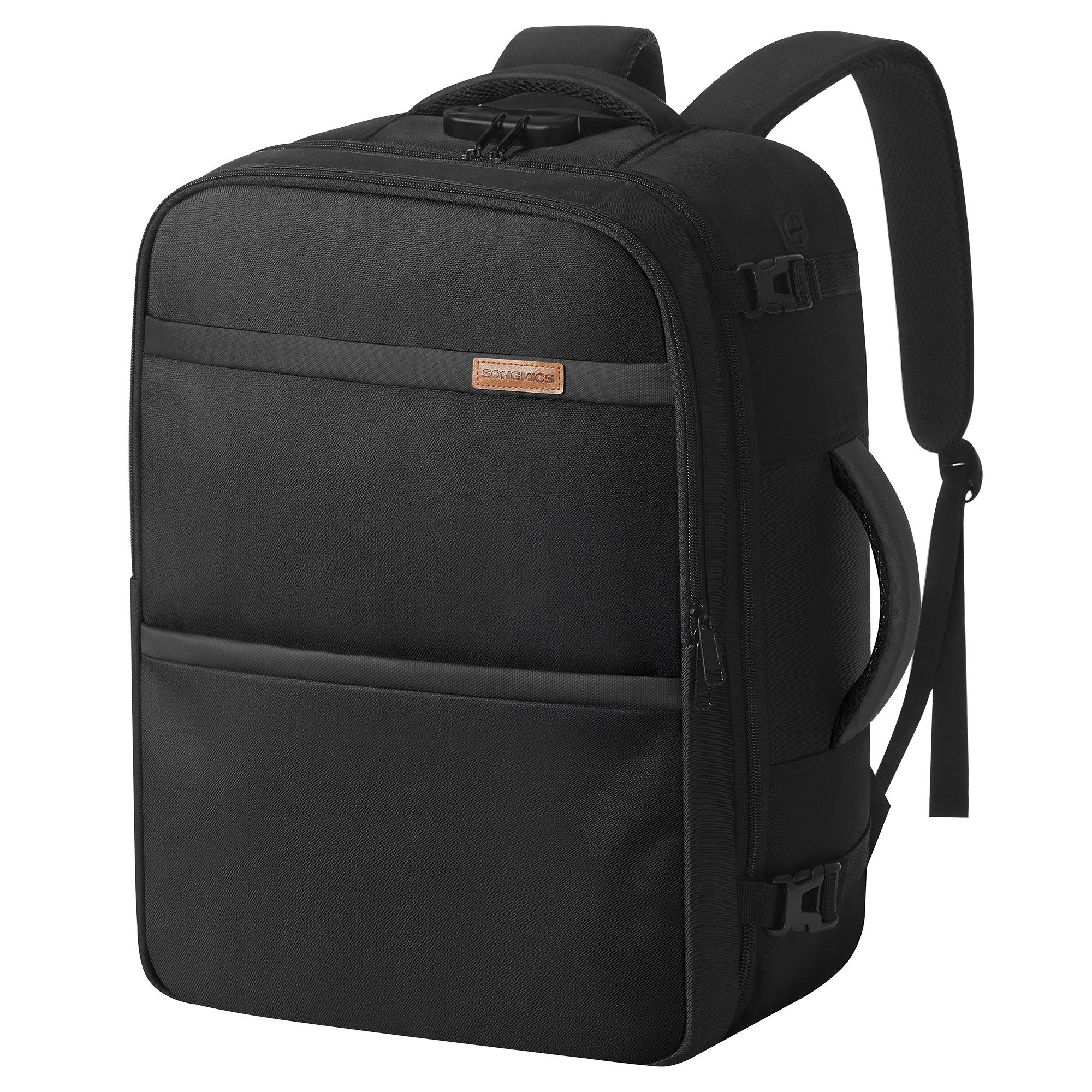 SONGMICS Reiserucksack Zahlenschloss, wasserabweisend, Laptoprucksack, Handgepäckrucksack für Flugreisen, mit Nassfach, 180° aufklappbar