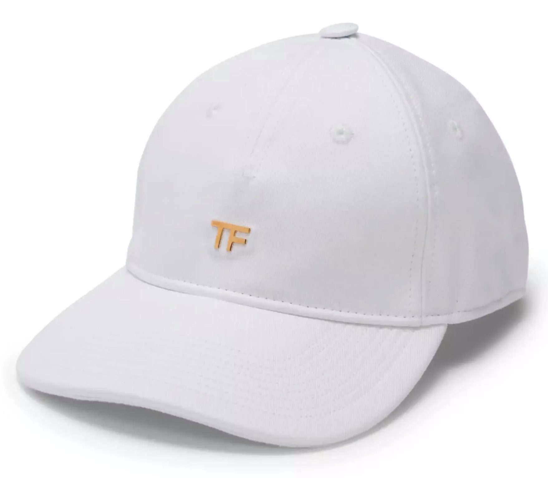 Tom Ford Baseball Cap TF Gold-Logo Canvas Baseballkappe Cap Unisex Kalbsleder besatzt, Goldfarbene Metallakzente