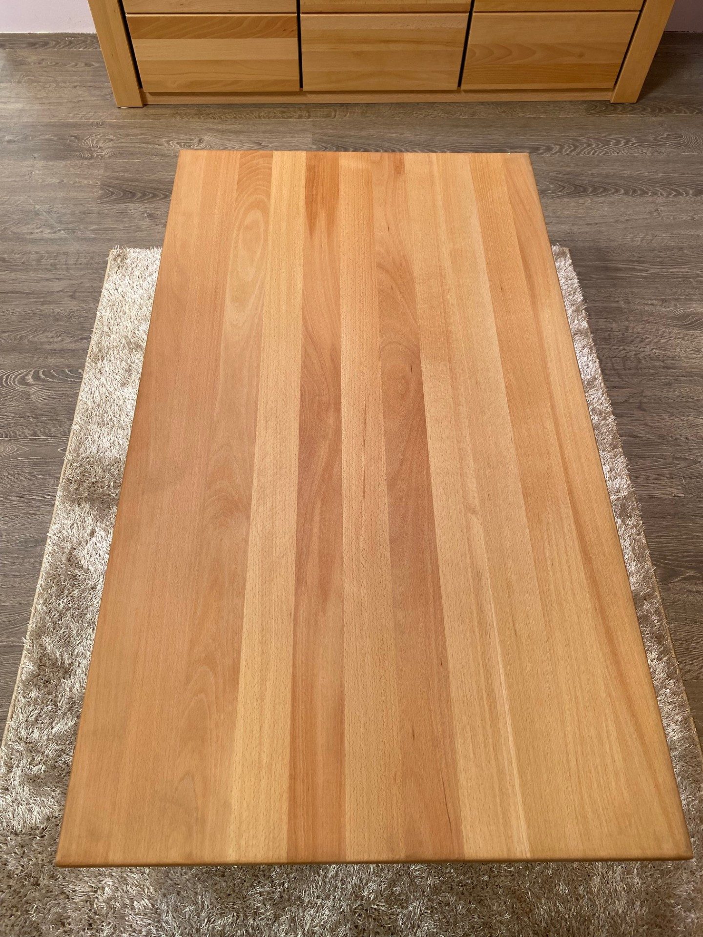 ELFO Couchtisch Couchtisch Kernbuche Massiv geölt 115x65cm Metallgestell schwarz Tisch