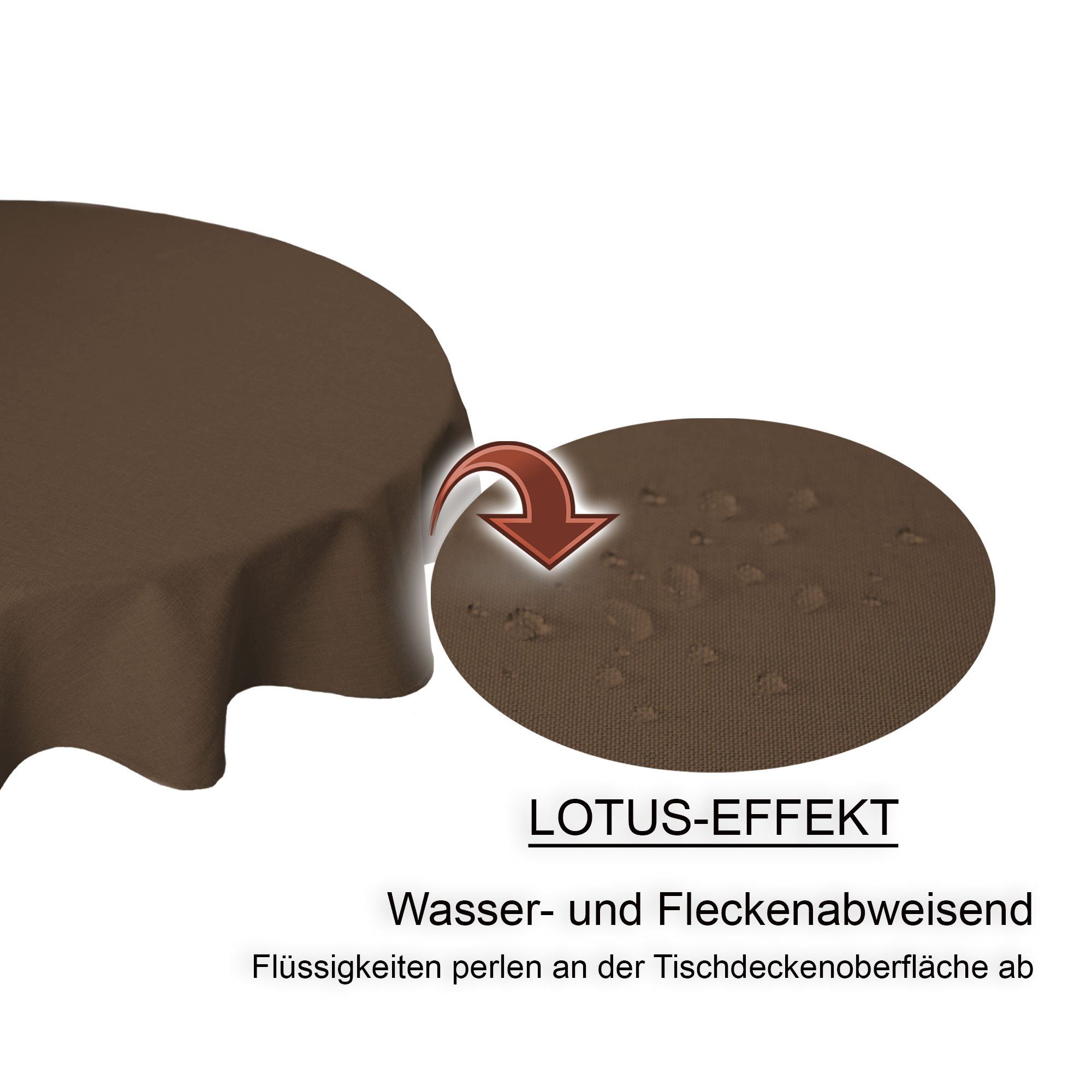 Haus und Deko beschichtet Tischdecke Ø (1-tlg) cm braun 180 Tischdecke wasserabweisend rund Lotus Leinenoptik