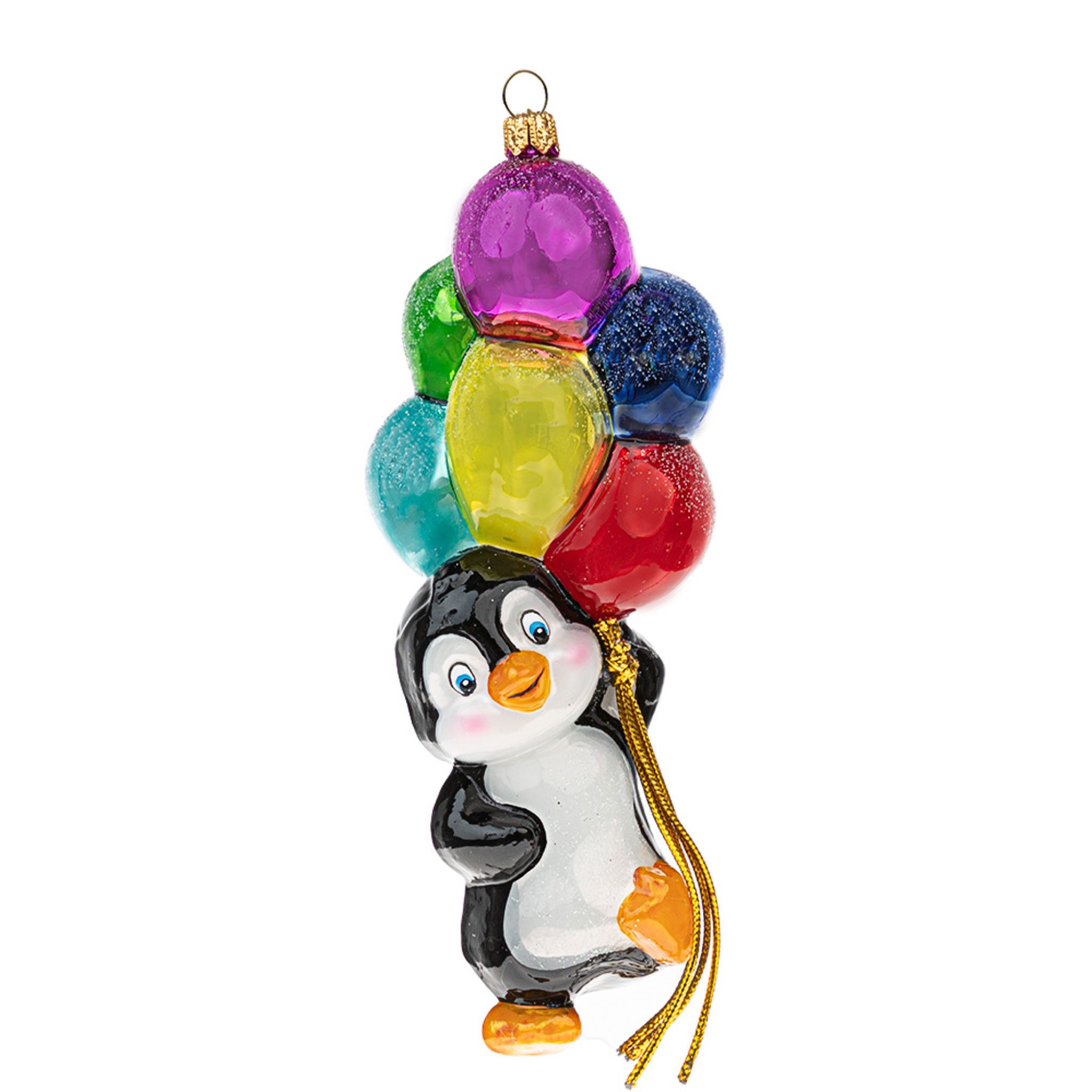 IMPULS Christbaumschmuck, Christbaumschmuck Glas Pinguin mit Luftballons 15cm bunt