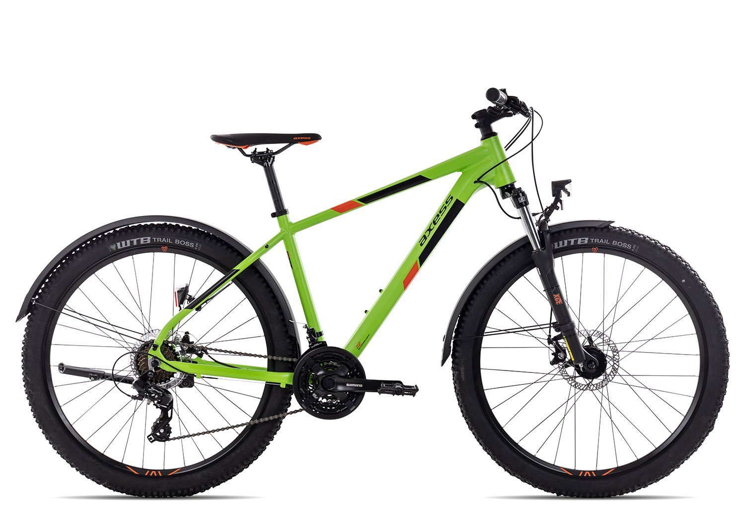 Axess Mountainbike SANDEE STREET 2022, 21 Gang Shimano Tourney RD-TX800-7 Schaltwerk, Kettenschaltung, MTB-Hardtail grün lime matt/black/orange