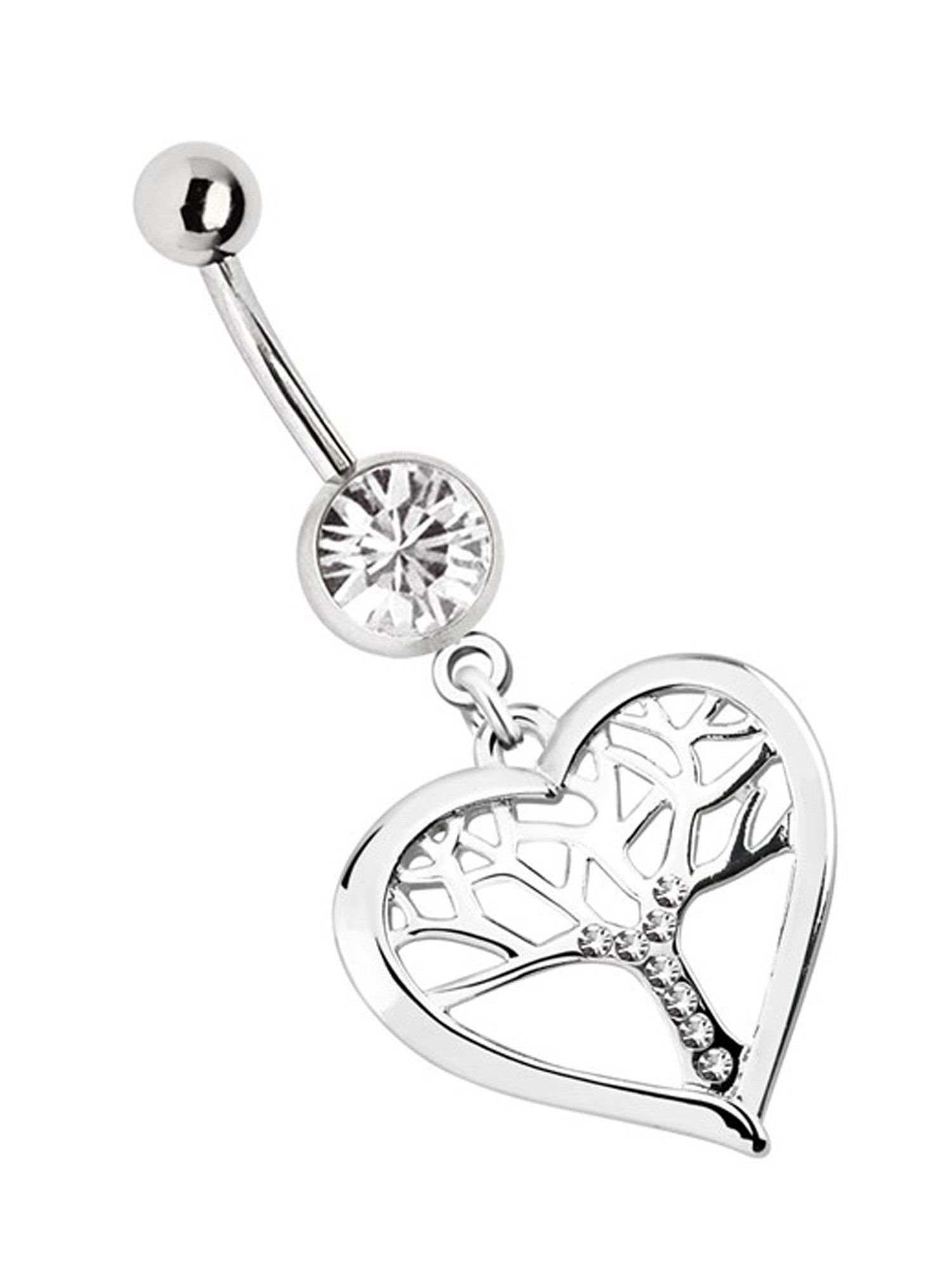 Adelia´s Bauchnabelpiercing Piercing Piercing Bauchnabelpiercing, 316l Stahl Banane - klar mit Stein und Herz mit Lebensbaum
