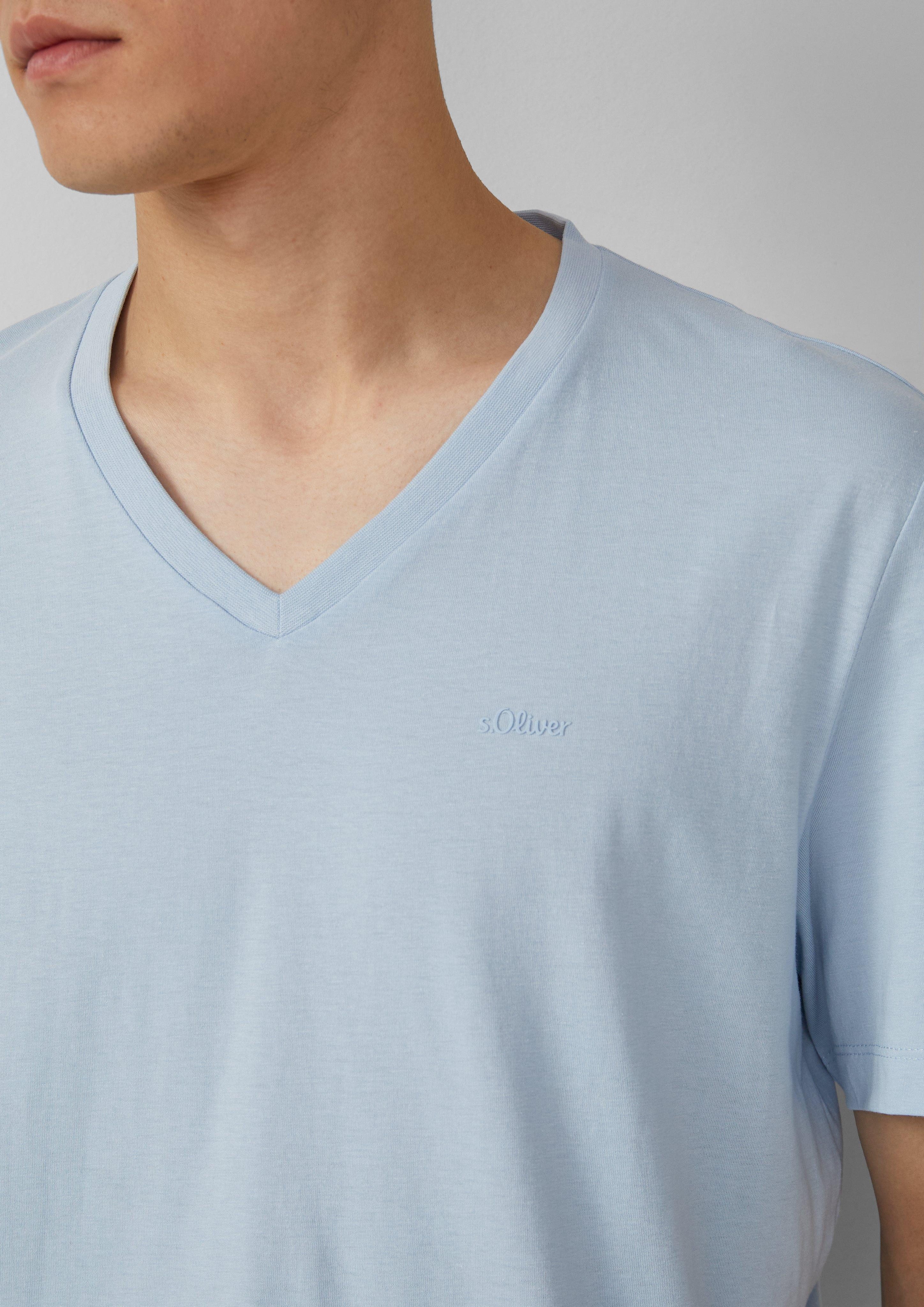 s.Oliver Kurzarmshirt Baumwoll-T-Shirt mit V-Ausschnitt und günstig online kaufen
