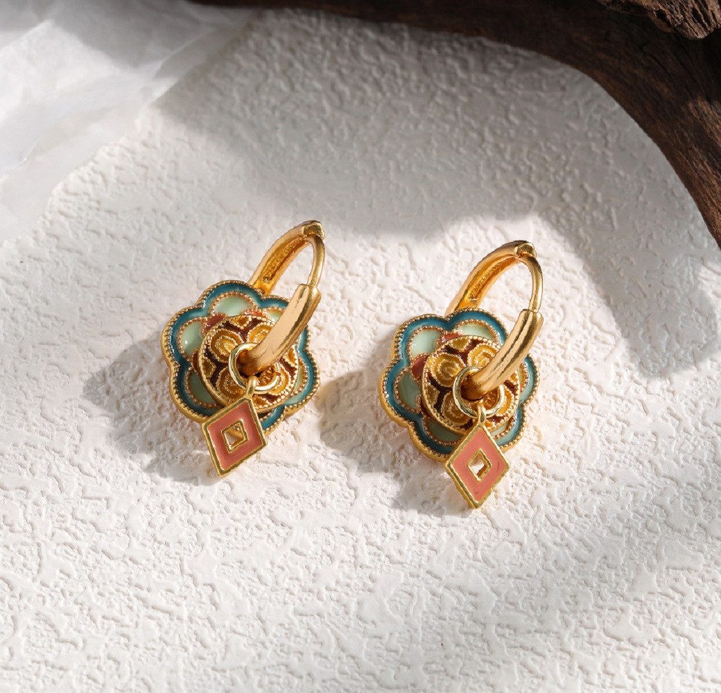 RAIKOU Creolen-Set Abnehmbare Kupfer Ohrringe vergoldet Damen – Emaille Design (3-Teil, 4-Teil), Vintage-Stil mit dezenter, luxuriöser Eleganz