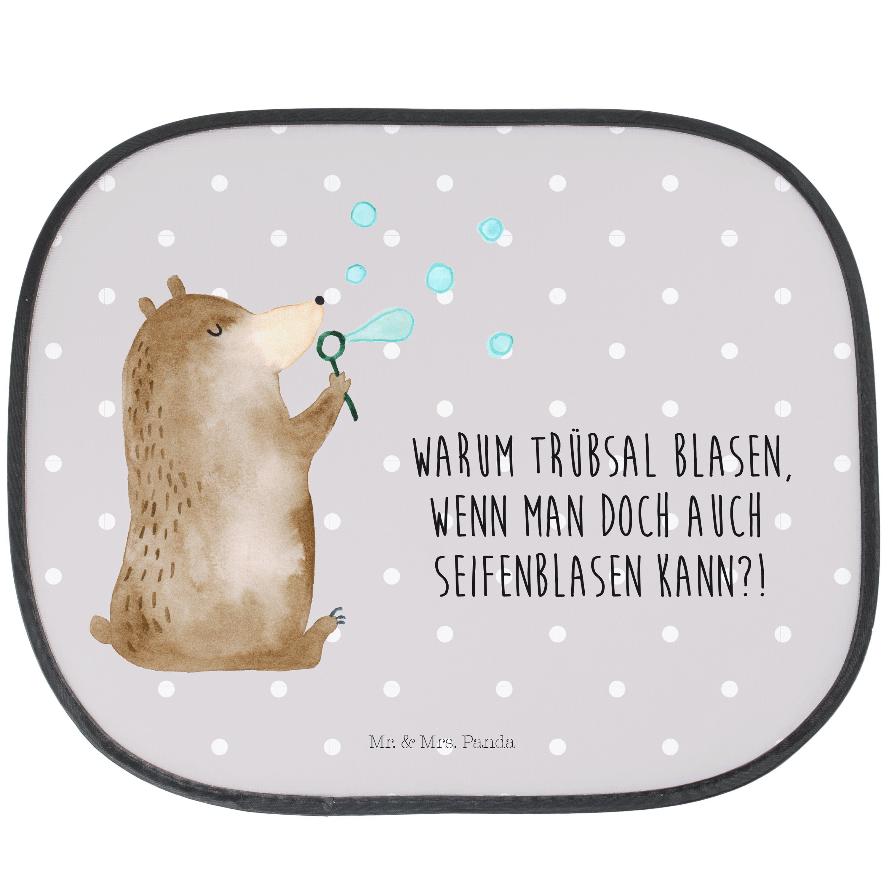 Sonnenschutz Bär Seifenblasen - Grau Pastell - Geschenk, Sonnenblende, Teddy, Auto, Mr. & Mrs. Panda, Seidenmatt