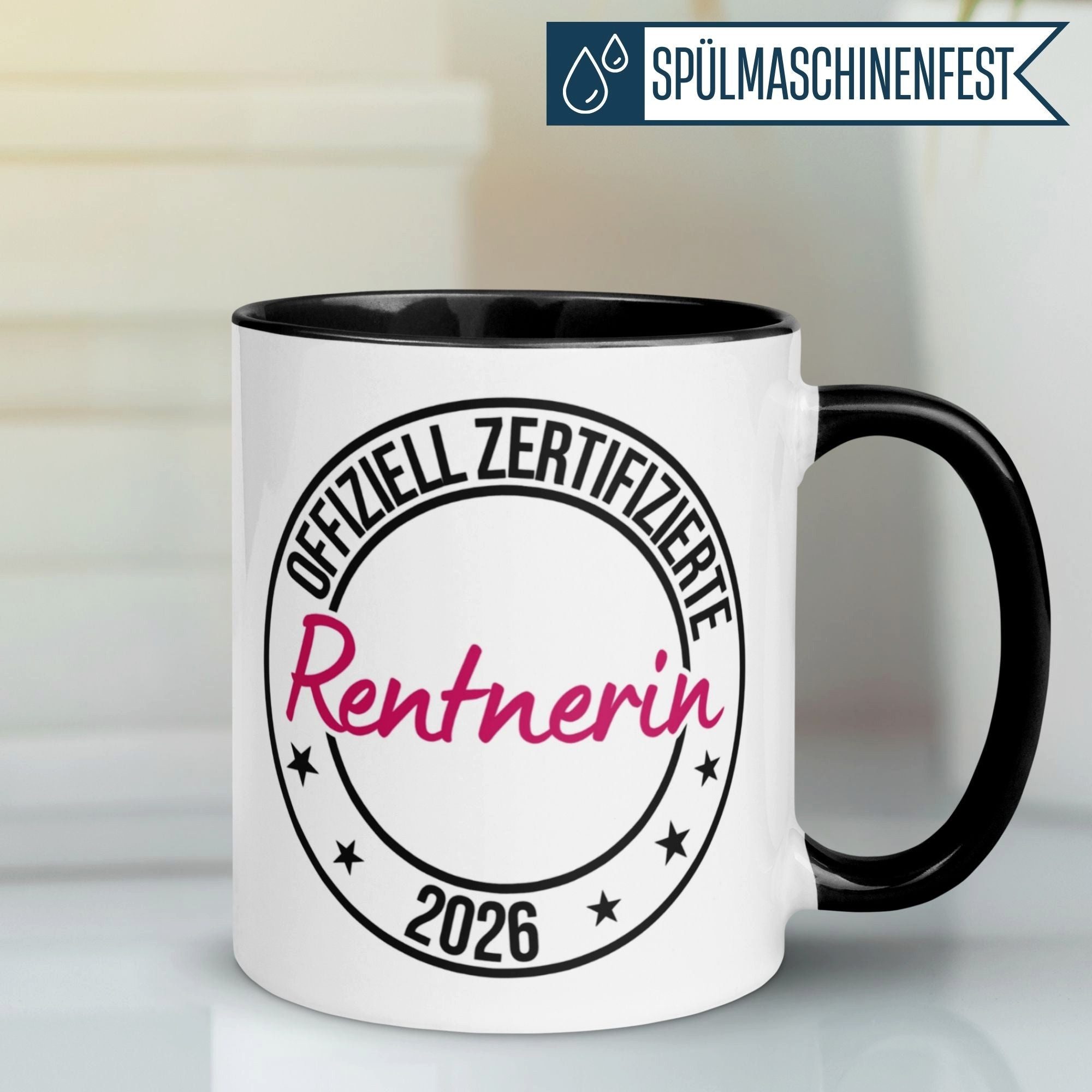 Momentals Tasse Rente Geschenk Frau – „Offiziell Zertifizierte Rentnerin 2026“, Gratis Versand · Links-&Rechtshänder · Spülmaschinenfest