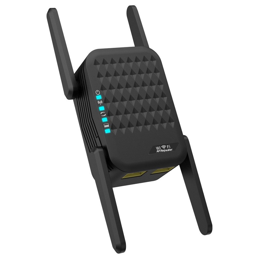 Fyrove WLAN Verstärker, 1200 Mbit/s WiFi Repeater WLAN-Repeater WLAN-Router, 4 AntennenWiFi Verstärker deckt bis zu 200 m², Dual Band 5GHz + 2.4GHz