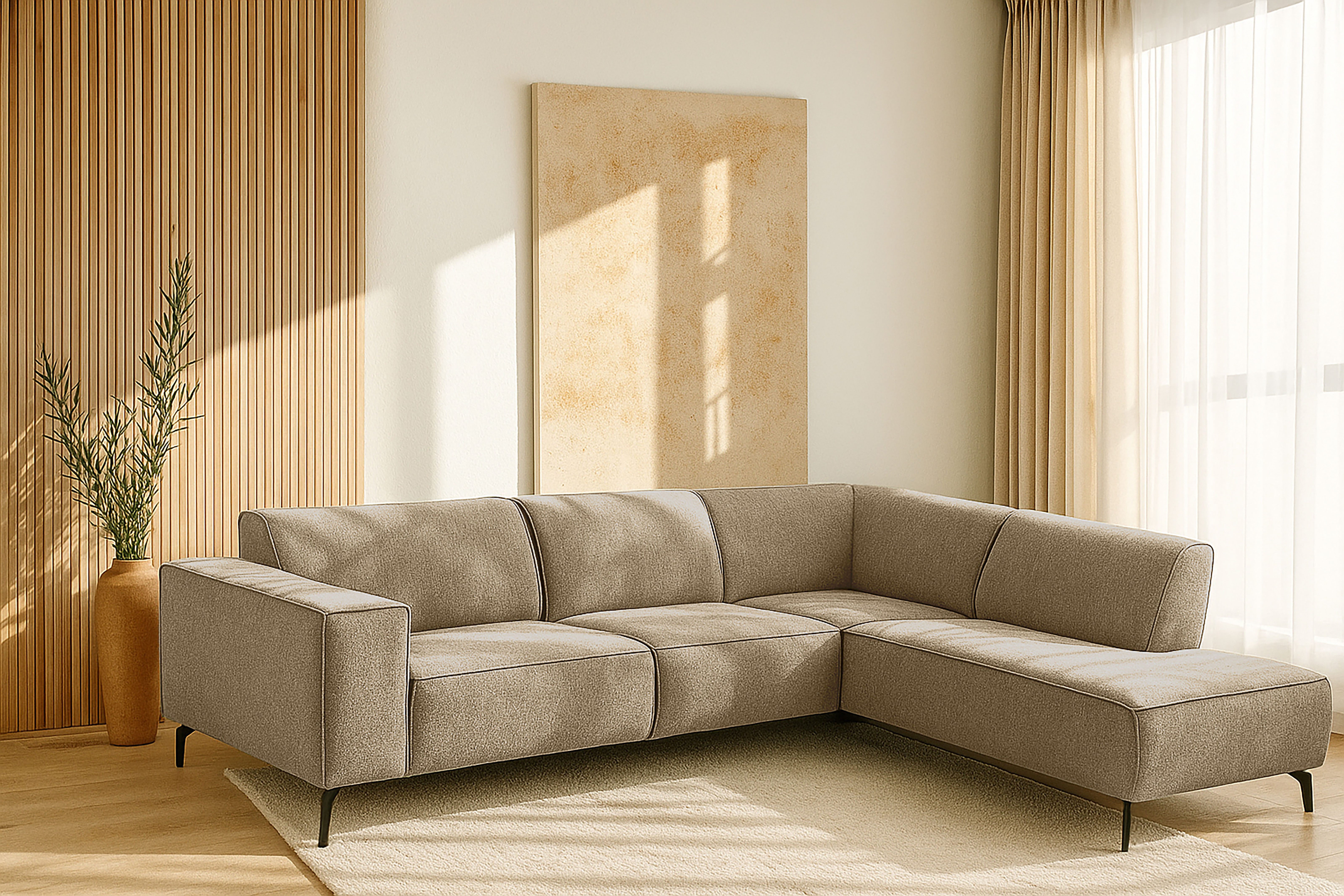 Home affaire Ecksofa LORCAN mit Metallfüßen, Breite 275 cm, weiches Sitzgefühl, Metallfüße, Lederoptik, Struktur, Bouclé