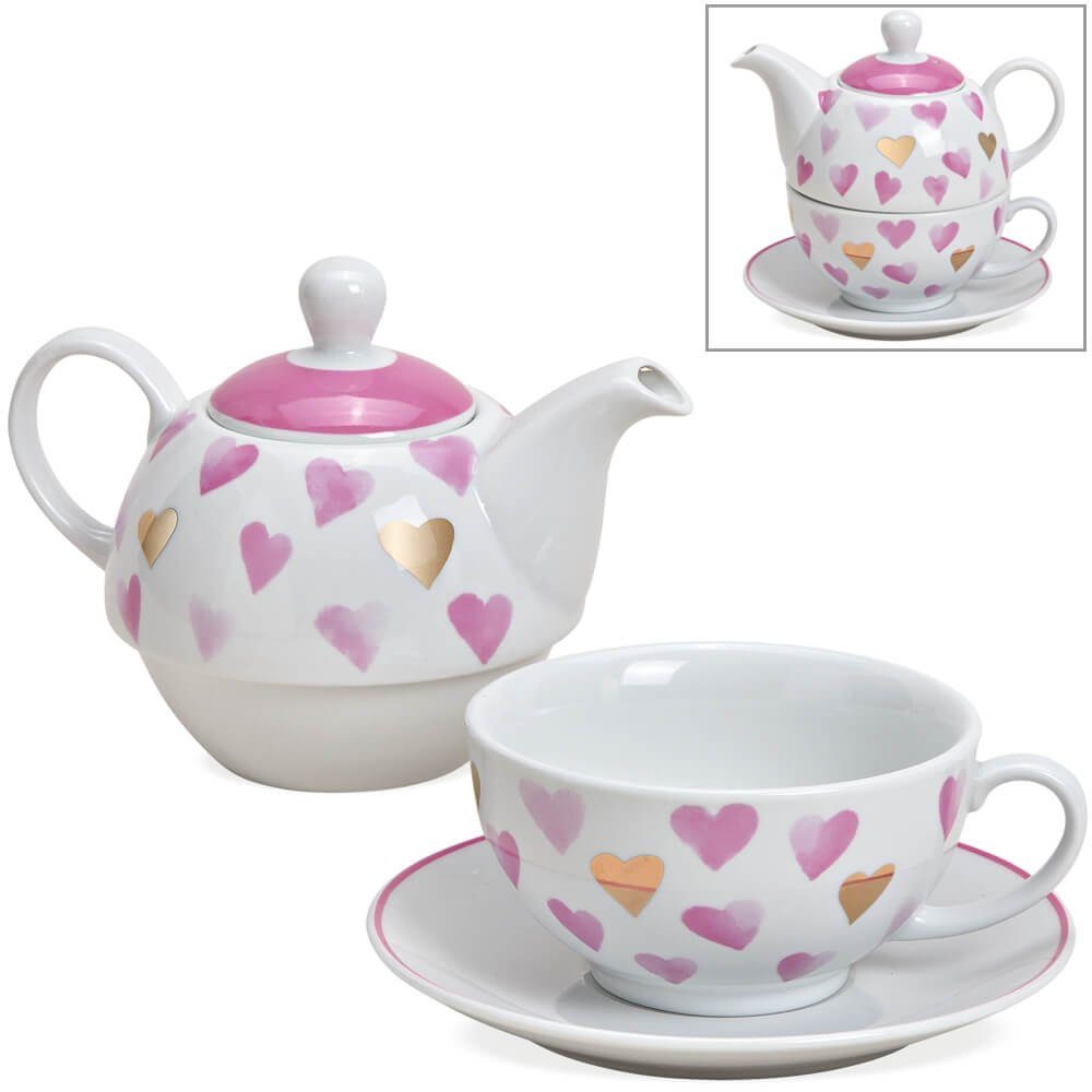 matches21 HOME & HOBBY Teekanne Tea for One Tee Set Herzen rosa gold, 0.6 l, (1-St)