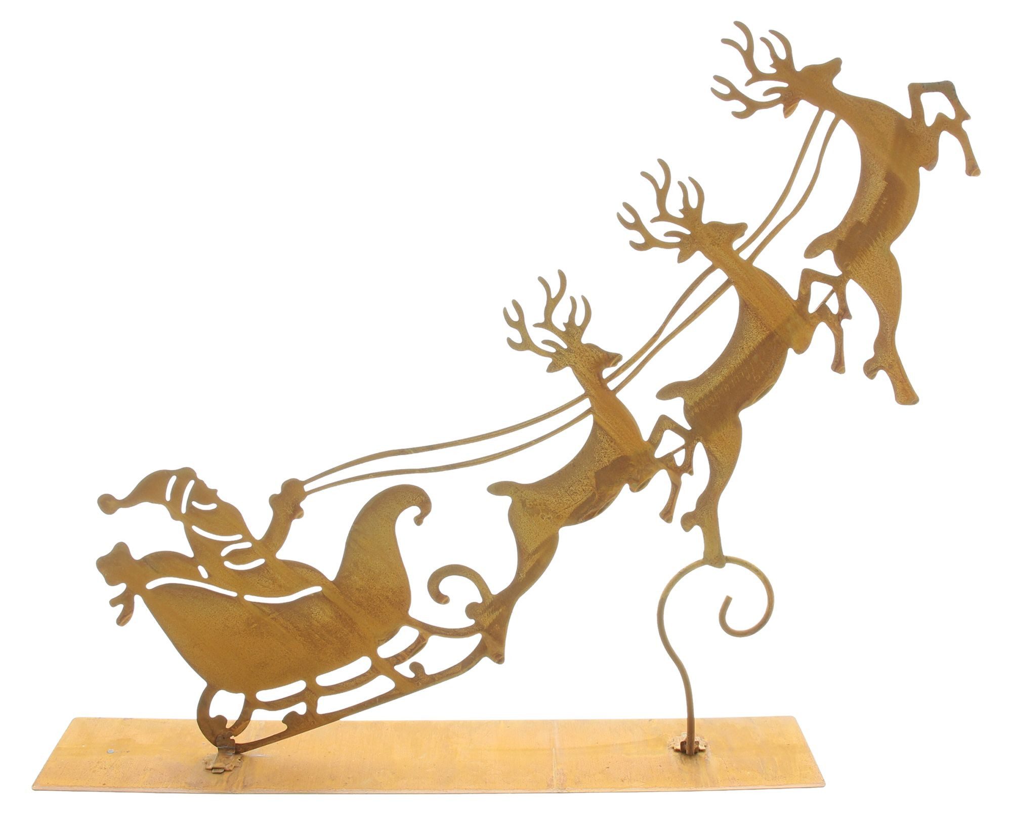 Weihnachtsfigur "Santa mit Schlitten" Dekofigur aus Metall mit Echtrost Weihnachtsdeko