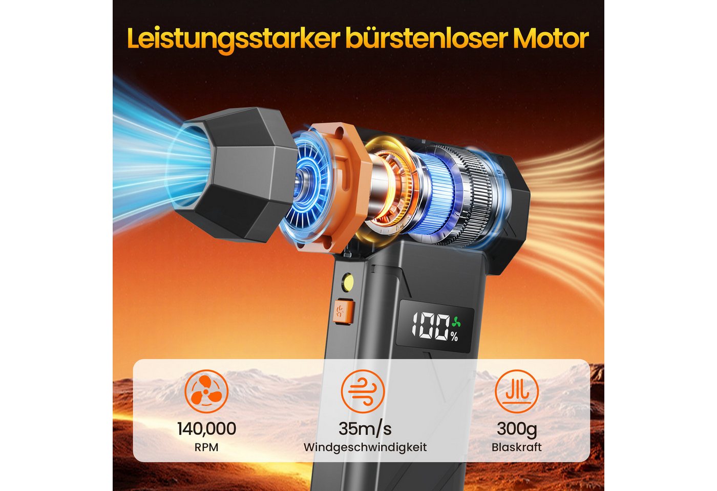 INSE Akku-Handstaubsauger L1-M Elektrischer Air Duster, 180 W, beutellos, 140000U/min, 4 Geschwindigkeitsstufen, Schnellladefunktion, Zubehörset