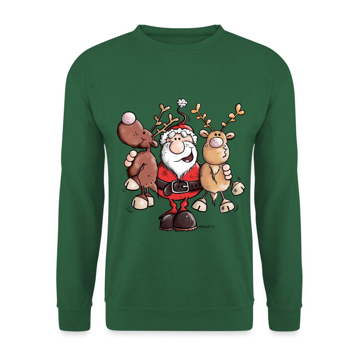 Spreadshirt Sweatshirt Fröhlicher Weihnachtsmann Mit Rentieren Cartoon Stil günstig online kaufen