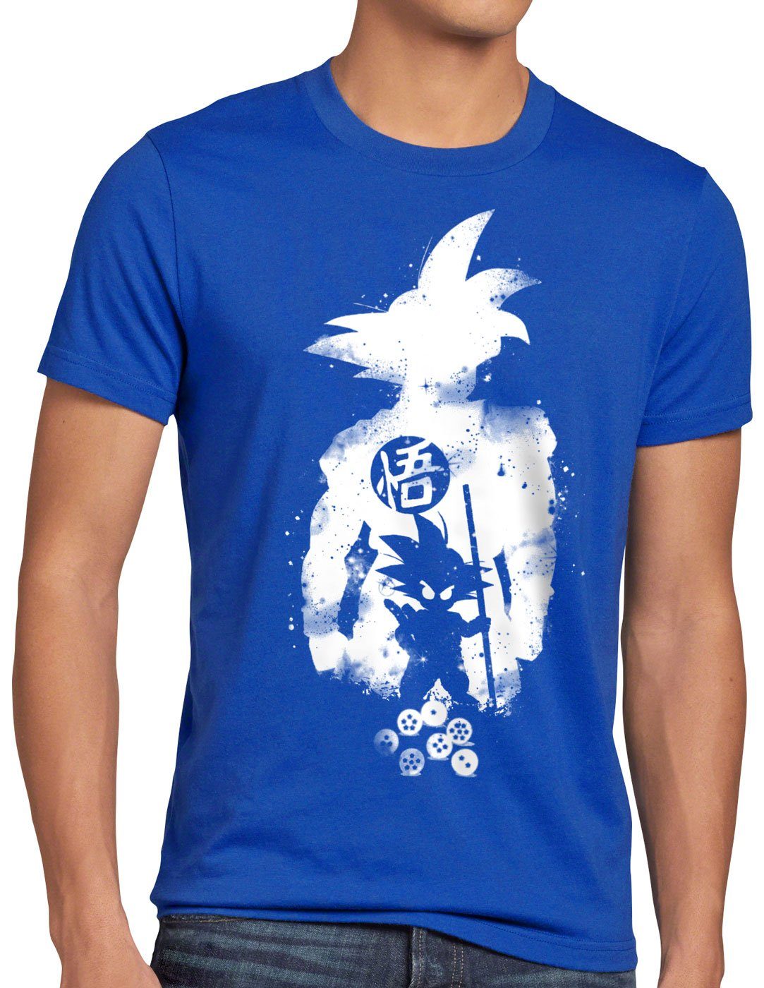 style3 Print-Shirt Herren T-Shirt Kamehameha Energie Gallic Dragon Beam Ball blau