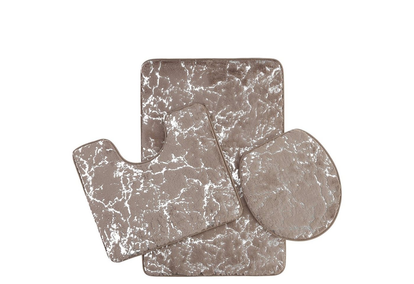 ZELLERFELD Badematte, Marmor-Design, Anti-Rutsch-Matte, 3-teiliges Set