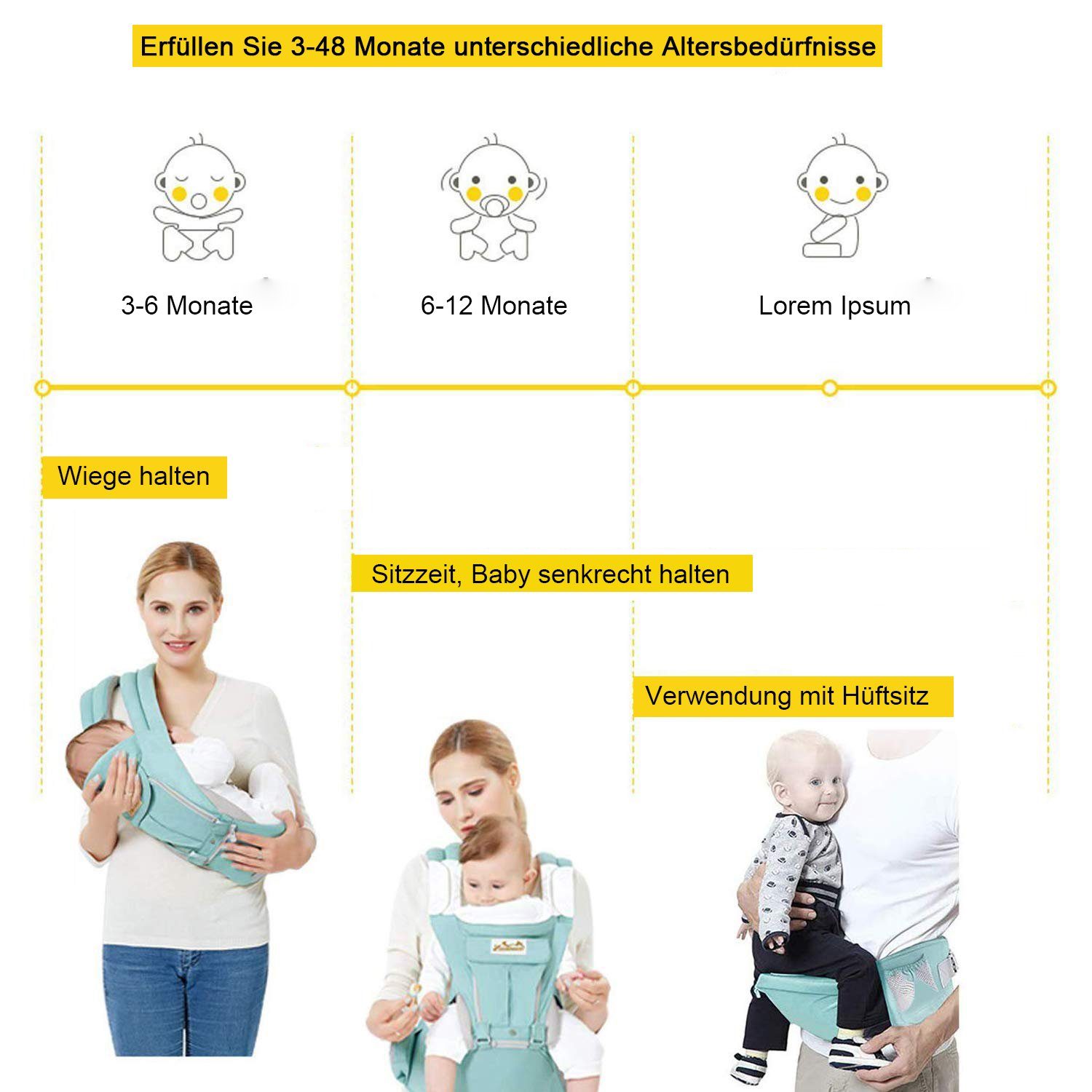 6 in mit Hüftsitz 1 Ergonomische Babytrage Bauchtrage Aoucheni