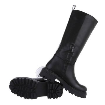 Ital-Design Damen Freizeit Plateaustiefel Blockabsatz Plateaustiefel in Schwarz