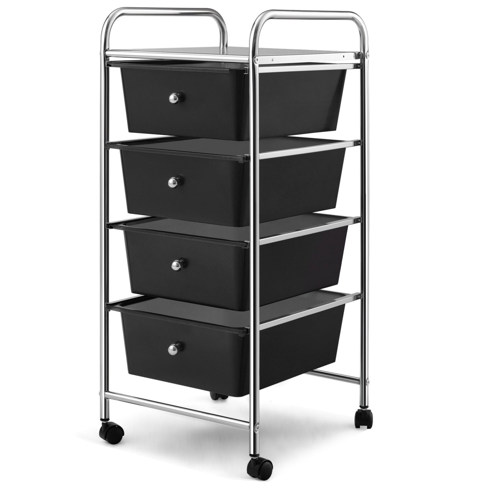 Schmal, Schwarz Regal, mit COSTWAY und Rollwagen, 37x32x76cm Metall, Schubladen 4