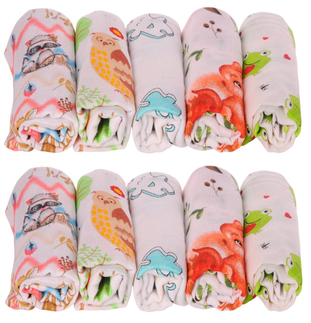 La Bortini Stoffwindeln Spucktücher 10er Pack Baby Mullwindeln Mulltücher bunt neutral, aus reiner Baumwolle, große Packung